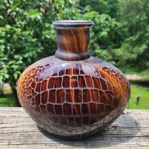 Rare Art Deco Acid Etched Tortoise Shell Snake Scale Design White Cased Glass Va